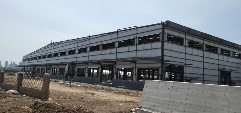 Prefab मोड्युलर स्टील फ्रेम रसद गोदाम निर्माण
